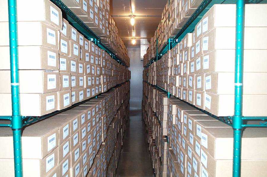 Interior of a commercial walk-in freezer